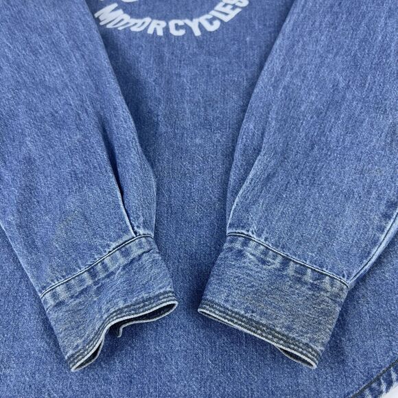 Harley Davidson Grease Monkey Denim Shirt Women’s XS Intentionally Distressed - Picture 4 of 15